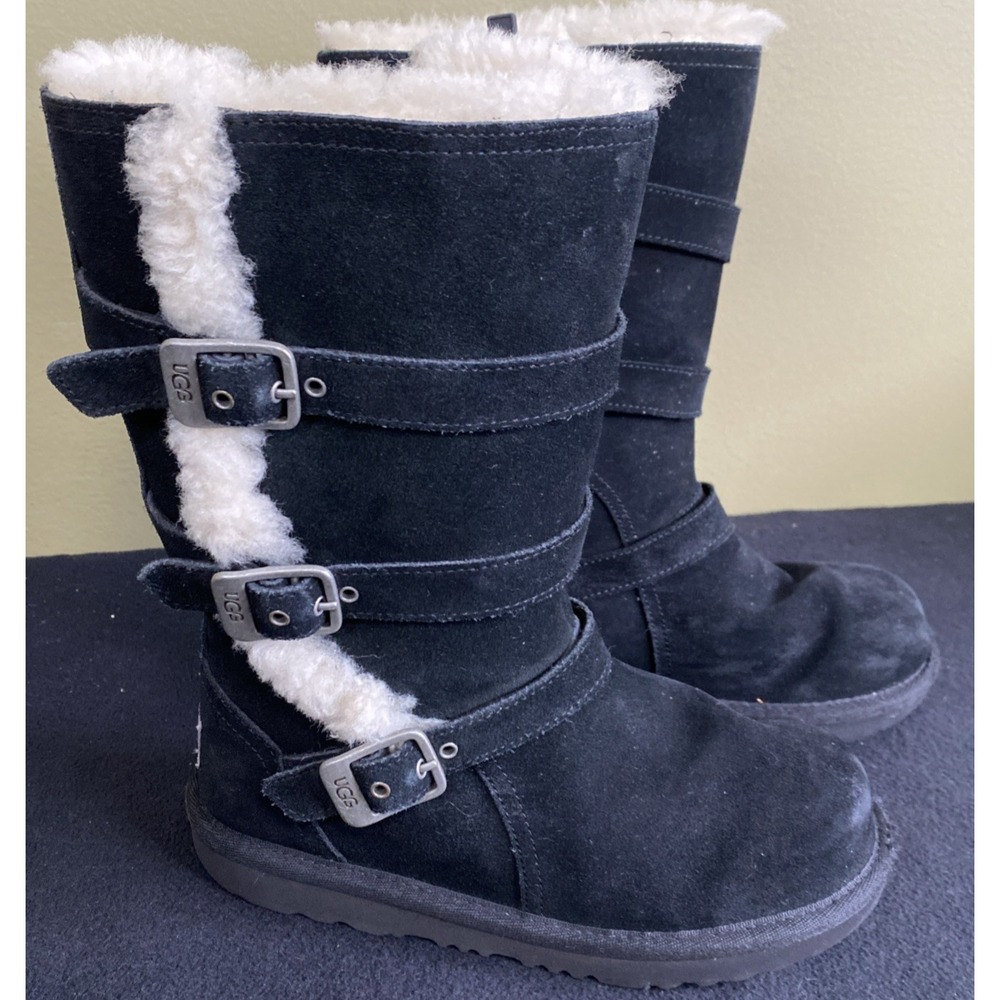 UGG Maddi S/N 1001520 Black Tall Zip Buckle Boots Size 2 UGGs Girls